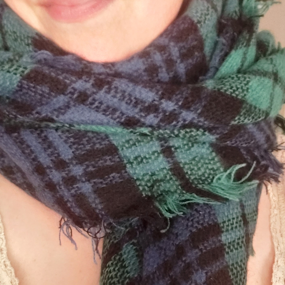 Blue and Green Checked Scarf NWOT